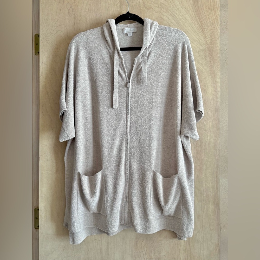 Barefoot Dreams CozyChic Ultra Lite Zip Hoodie Greige Short Sleeve L/XL